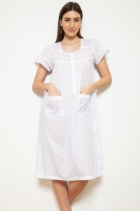 Jane  Cotton Voile Jaquard PolkaDot Cap Sleeve Nightdress